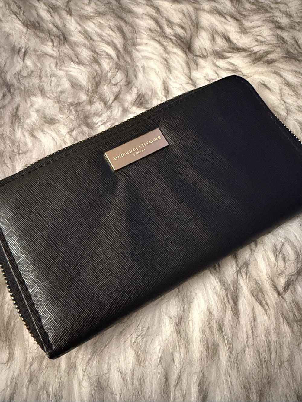 Adrienne VITTADINI Black Saffiano Zip-Around Wallet with Gold Plaque